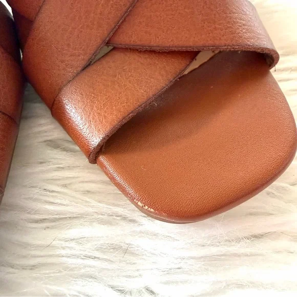 JustFab Cognac Strappy Block Heels 5.5 - Picture 5 of 11